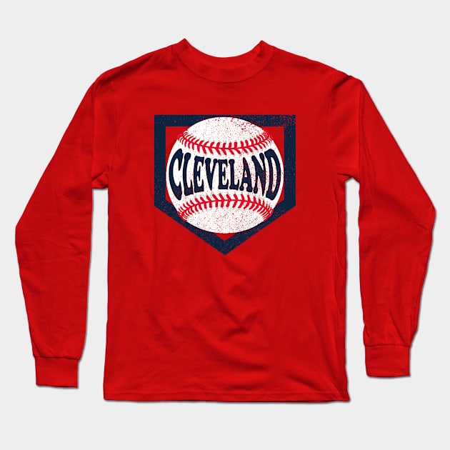 Cleveland Baseball and Diamond - Red and Blue Long Sleeve T-Shirt by MulletHappens